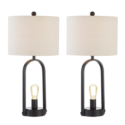 Maxax 26in Black Table Lamp Set with Outlet (Set of 2) #T29-BK