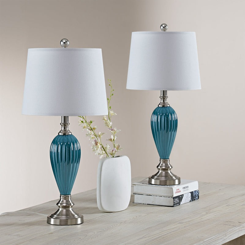25in Glass Blue Table Lamp Set of 2