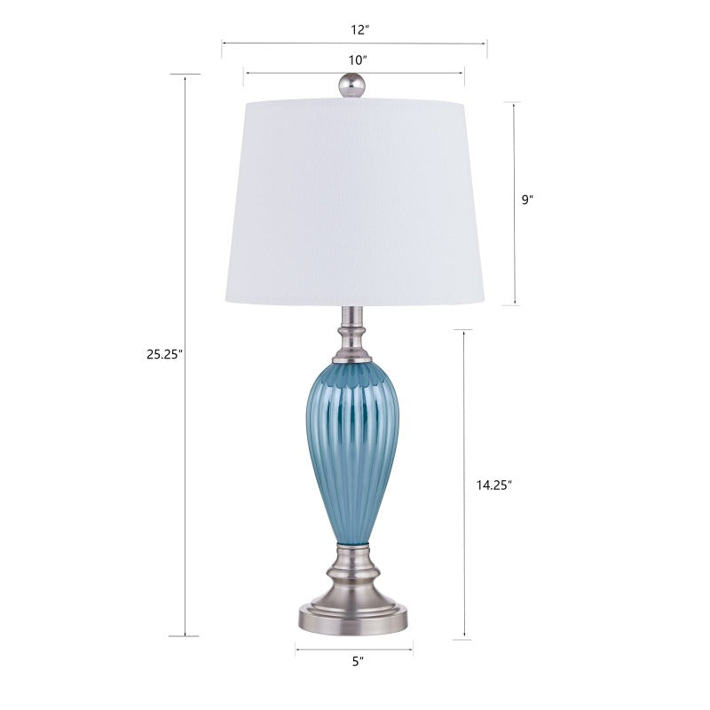 25in Glass Blue Table Lamp Set of 2