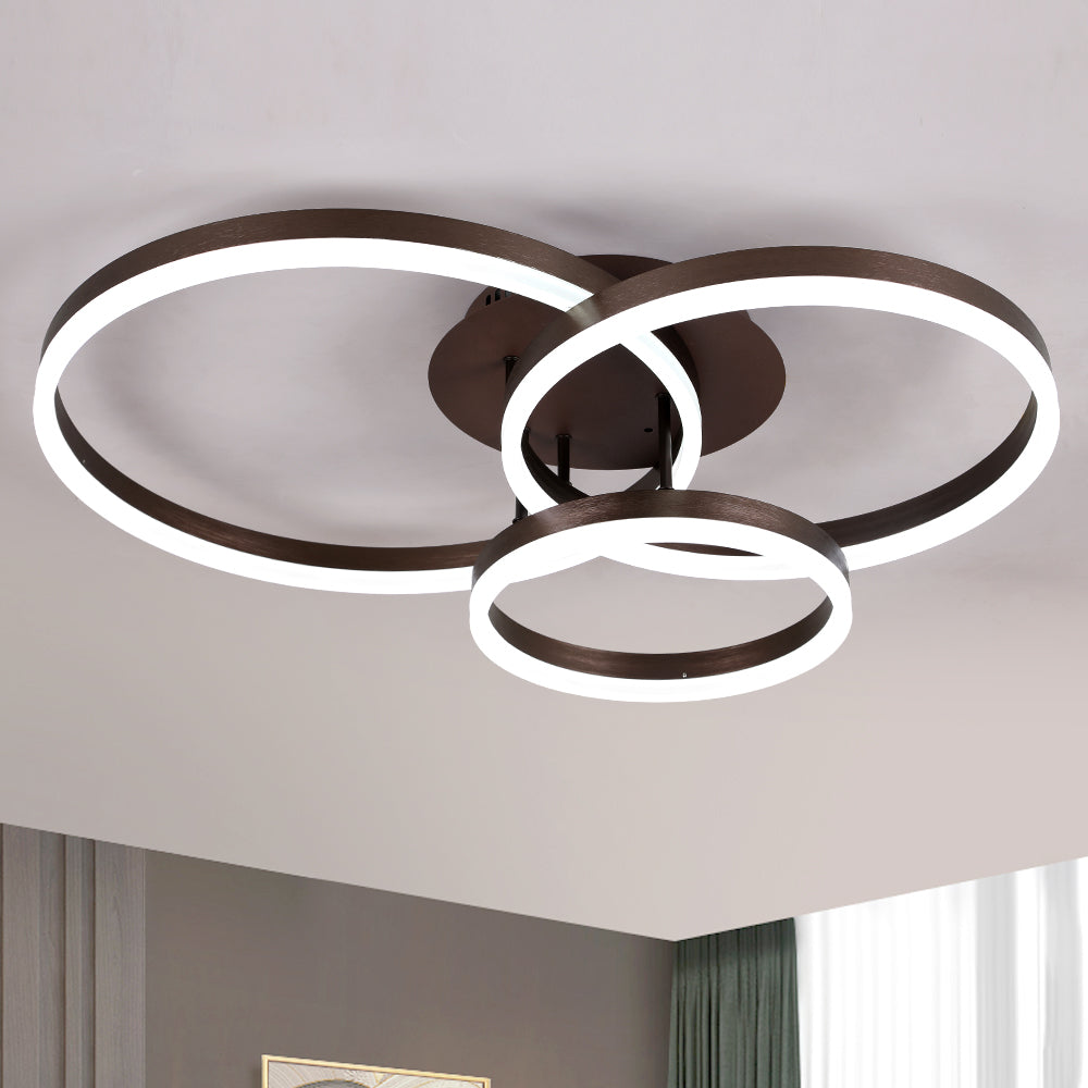 3 rings LED Brown ceiling Flush mount