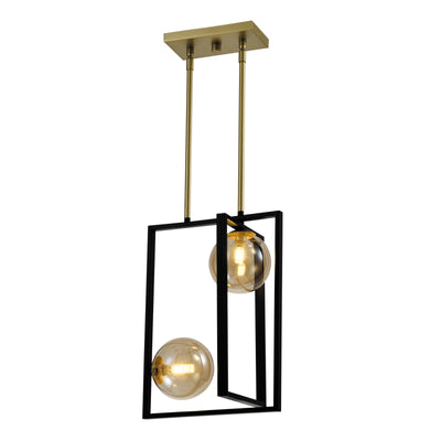 MAXAX 2- Light Lantern&Kitchen Island Square / Rectangle Black/Gold Pendant #MX21035-P2BG