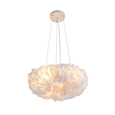 Maxax 6 - Light Shaded Globe Chandelier With Feather Accents #MX19115-6WH-P