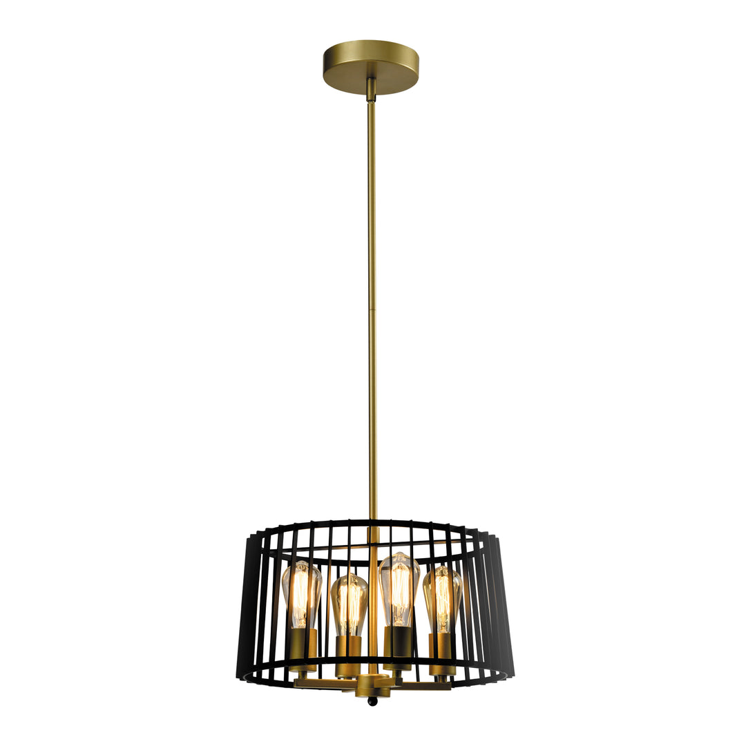 MAXAX 4 - Light Lantern&Candle Style Drum Black/Gold Pendant With Wrought Iron Accents#MX2034-P4BG