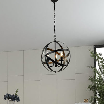 MAXAX 3 - Light Single&Lantern Globe Black Pendant With Wrought Iron Accents#MX21017-3BK