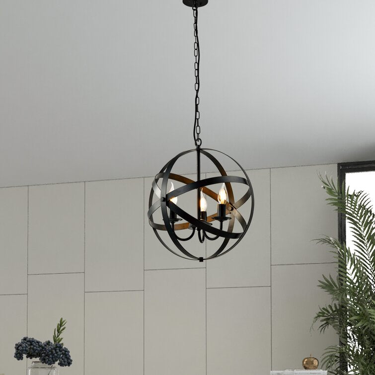 MAXAX 3 - Light Single&Lantern Globe Black Pendant With Wrought Iron Accents