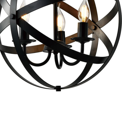 MAXAX 3 - Light Single&Lantern Globe Black Pendant With Wrought Iron Accents#MX21017-3BK