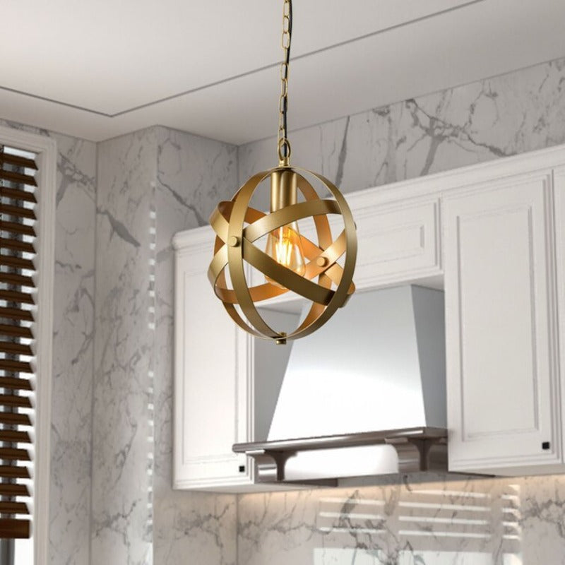 MAXAX 1 - Light Single&Kitchen Island Globe Champagne Gold Pendant With Wrought Iron Accents (Set of 3)
