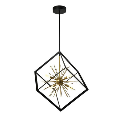 Maxax 6 -Light Sputnik&Lantern Square / Rectangle&Sphere Led Chandelier With Wrought Iron#MX21013-6BK