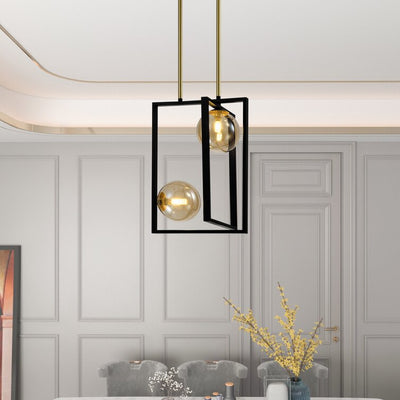 MAXAX 2- Light Lantern&Kitchen Island Square / Rectangle Black/Gold Pendant #MX21035-P2BG