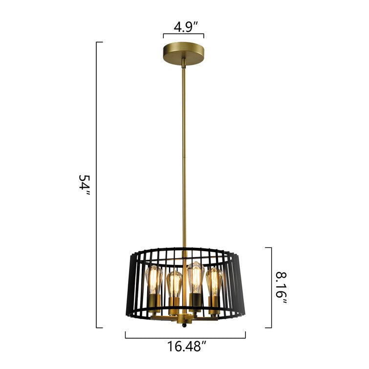 MAXAX 4 - Light Lantern&Candle Style Drum Black/Gold Pendant With Wrought Iron Accents